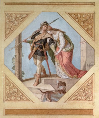 ジークフリートとブルンヒルデ、リチャードワーグナーによるニーベルンゲンのイラスト（1813-83年） 作： Julius Schnorr von Carolsfeld