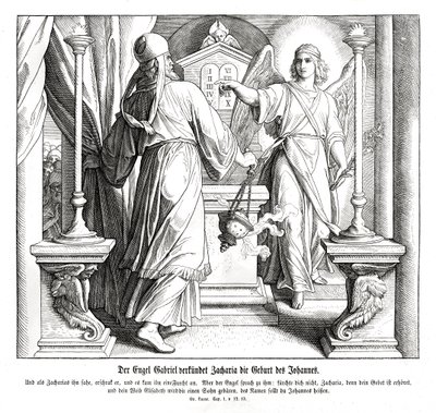 天使ガブリエルがザカリヤに現れる（ルカ 作： Julius Schnorr von Carolsfeld