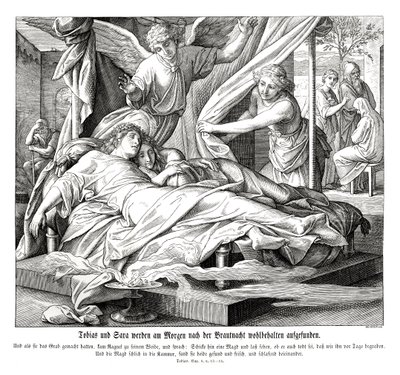 トビアスとサラは無事に発見される、トビトの書 作： Julius Schnorr von Carolsfeld