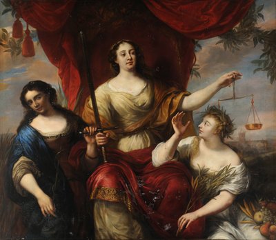 オーヴェンス、ユルゲン（1623-1678）の「賢明さ、正義、そして平和」。油彩・キャンバス 作： Jürgen Ovens