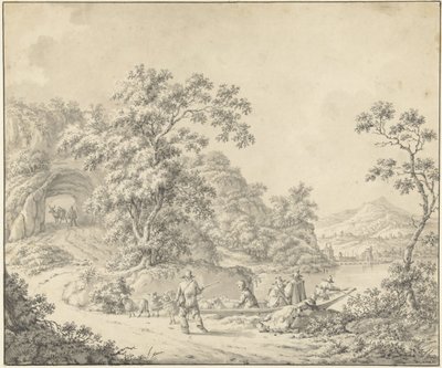 羊飼いが群れを連れているボートのある風景 作： Jurriaan Andriessen (attributed to)
