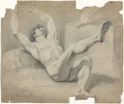 横になっている男性ヌード、腕を後ろに、右足を上げている 作： Jurriaan Andriessen (possibly)