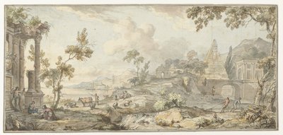 南海岸の風景とピラミッドを描いた室内画のデザイン 作： Jurriaan Andriessen