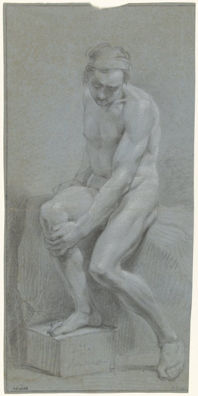 座っている男性の裸体、左手は右膝の上 作： Jurriaan Andriessen