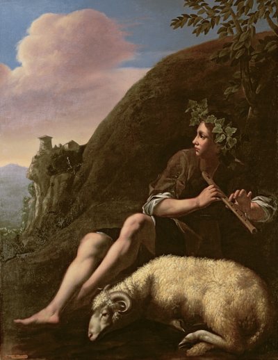 牧歌、羊飼いと羊（キャンバスに油彩）（修復後） 作： Jusepe de (follower of) Ribera