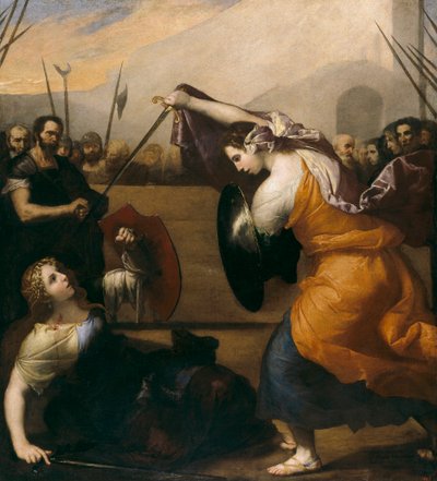 女たちの決闘」 ホセ・デ・リベラ（1591-1652）の絵画 1636年 薄暗い 235x212 cm プラド美術館（マドリッド) 作： Jusepe de Ribera