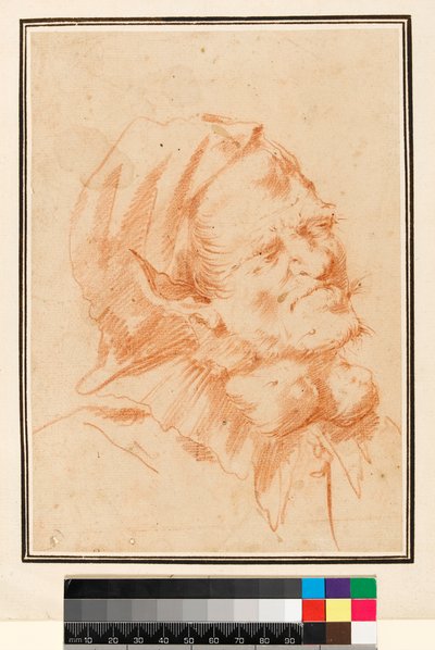 グロテスクな頭、甲状腺腫を持つ男（赤いチョーク） 作： Jusepe de Ribera