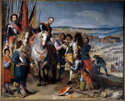 三十年戦争（1618-1648）。オランダ総督は、1622年にジュリアを占領したバルバセス侯爵、アンブロジオ・デ・スピノラ（1569-1630）に鍵を渡しました。ジュセペ・レオナルド(1601-1656)の絵 作： Jusepe or Jose (c.1605 1656) Leonardo