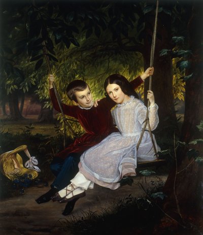 ブランコに乗るアレクサンダーとファニー、1847 作： Just Jean Christian Holm
