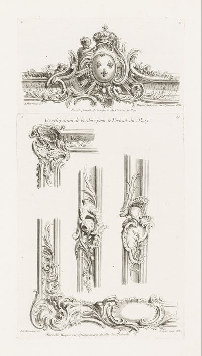 国境を中心に王の腕を持つCartoucheのデザイン 作： Juste Aurèle Meissonnier