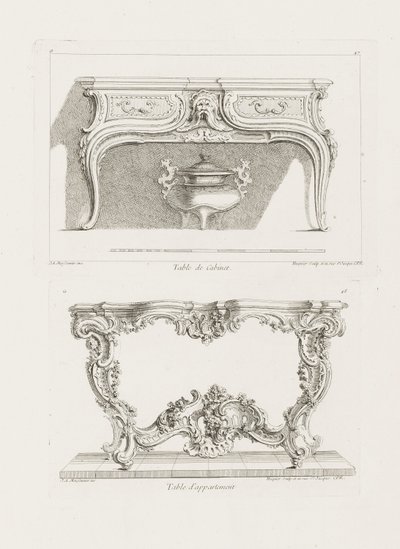 Table de Cabinet。、6th Plate（Study for a Table）、pl。 Oeuvreの47 作： Juste Aurèle Meissonnier