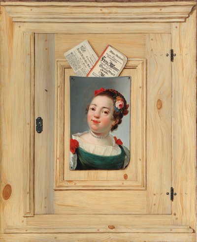 若い女性の肖像画が描かれたトロンプルーイル、1755年。 作： Justus Juncker