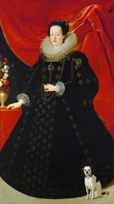 Eleonore de Gonzague (ou de Mantoue) - Sustermans, Justus (Giusto) (1597-1681)による、黒いドレスを着たEleonora Gonzaga (1598-1655)の肖像。1624年頃、キャンバスに油彩。寸法：207x108 cm。ヴィエンヌの美術史博物館 作： Justus Sustermans