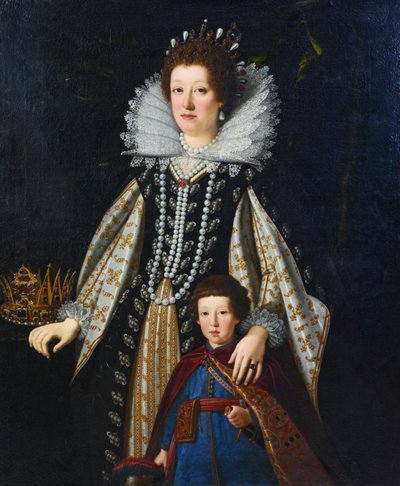ポーランドの衣装を着たオーストリアのマリア・マッダレーナと息子のフェルディナンドの肖像画 作： Justus Sustermans