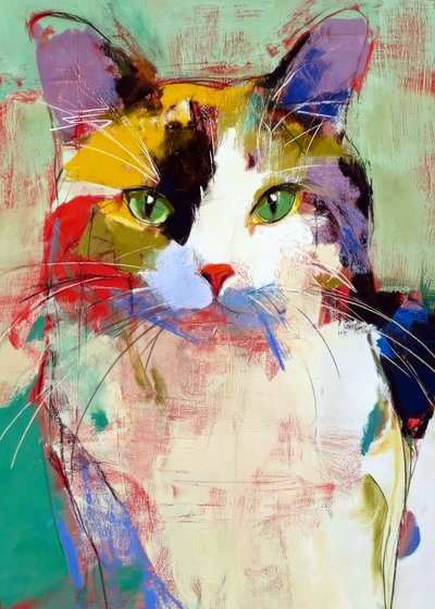 カラフルな抽象的な猫 作： Justyna Jaszke