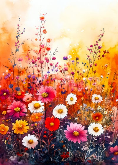 色とりどりの野の花畑 作： 