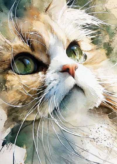 好奇心旺盛な水彩画の猫 作： Justyna Jaszke