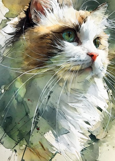 緑の瞳をした猫の水彩画 作： Justyna Jaszke