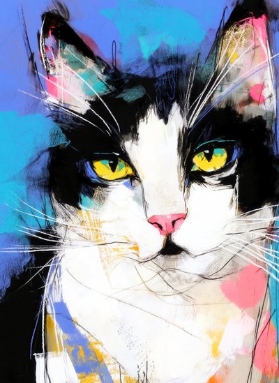 生き生きとしたタキシード猫 作： Justyna Jaszke