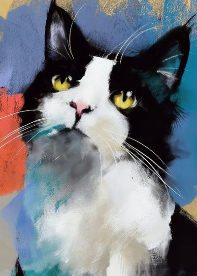 生き生きとしたタキシード猫 作： Justyna Jaszke