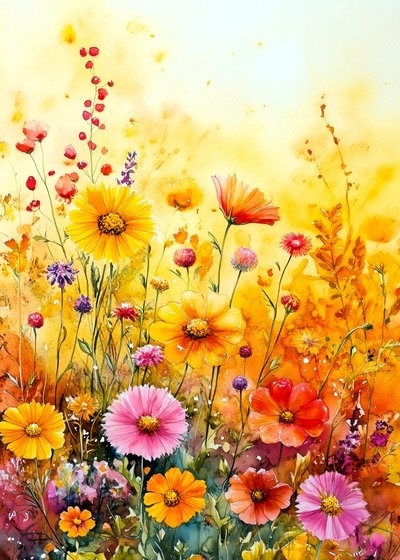 色鮮やかな野の花の草原 作： 