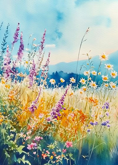 色鮮やかな野花の草原 作： 