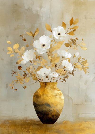 白い花と金の花瓶 作： Justyna Jaszke