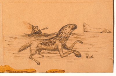 トゥピラクはカヤッカーによって銛で打たれる 作： Kaarale Andreassen