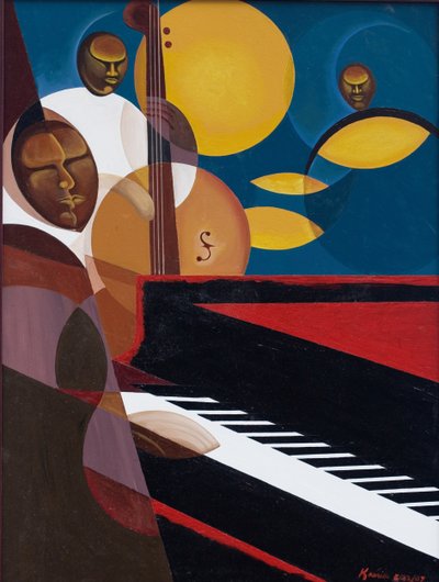 Cobalt Jazz、2007（キャンバスに油彩とアクリル） 作： Kaaria Mucherera