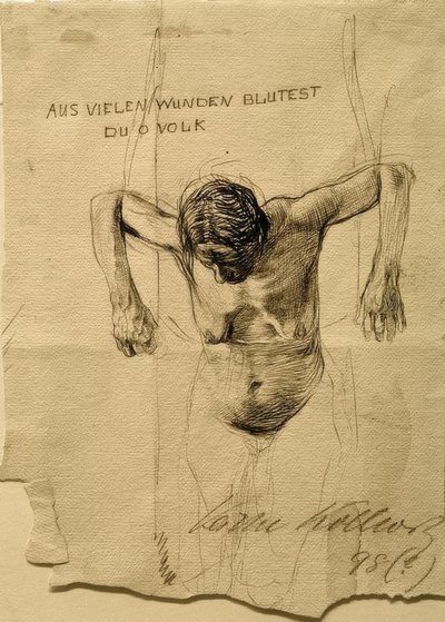 エッチングのヌード研究君は多くの傷から出血する 作： Käthe Kollwitz