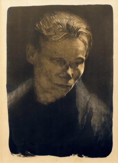 青い布で労働者の女性の半身像 作： Käthe Kollwitz