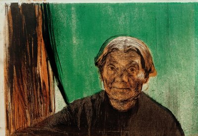 K.コルヴィッツ、窓際の老婆 作： Käthe Kollwitz