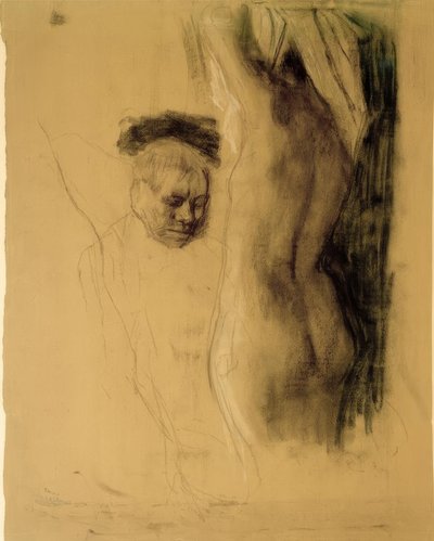 K.コルヴィッツ、女性の行為の前にひざまずく男 作： Käthe Kollwitz