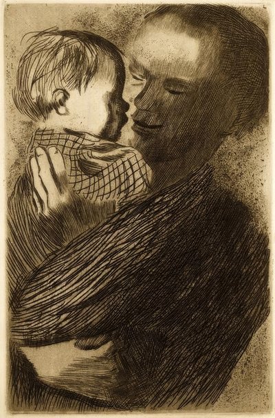 彼女の腕の中で子供を持つ母 作： Käthe Kollwitz