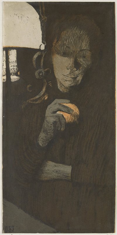 ランプの近くにオレンジを持つ見知らぬ女性のポートレート Frau mit Orange (原題) 作： Käthe Kollwitz