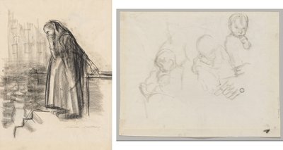 自殺を考えている妊婦 (右) 子供に関する 3 つの習作 (裏面) 作： Käthe Kollwitz