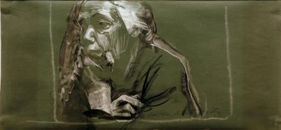 あごに手で左に自画像 作： Käthe Kollwitz