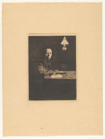 テーブルの上のセルの肖像 テーブルの自画像（原題） 作： Käthe Kollwitz