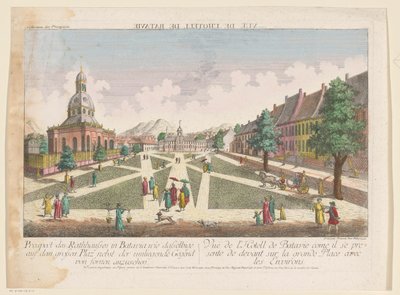 Gezicht op het stadhuis en de Nieuwe Hollandse Kerk te Batavia フォルネンの周辺地域と一緒に見る大きな広場で同じようなバタビアの市庁舎の見通し (オブジェクトのタイトル) 作： Kaiserlich Franziskische Akademie
