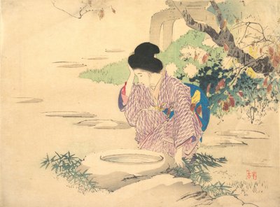 庭の女性 19世紀末～20世紀初頭 作： Kajita Hanko