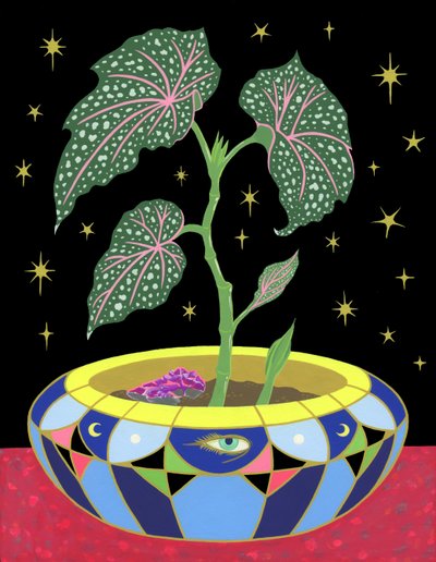 鉢植えのベゴニア、2021年（パネルにアクリル） 作： Kam Tsz