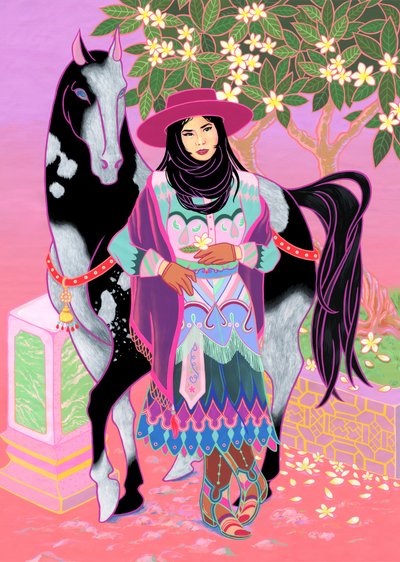 Cantones Cowgirl Waiting Under Plumeria、2020年（綿にアクリル） 作： Kam Tsz