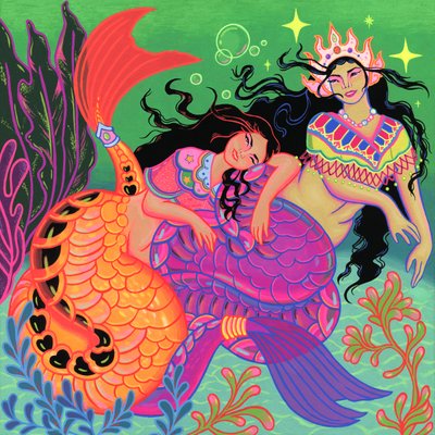 Sapphic Mermaids、2020年（パネルにアクリル） 作： Kam Tsz