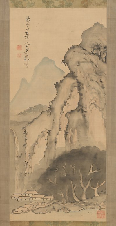 滝のある風景、ca。 1817年。 作： Kameda Bosai