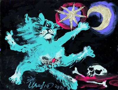 神秘的な猫と月 作： Kanat Ibragimov