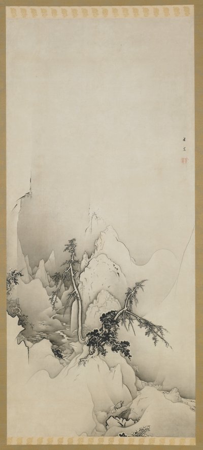 冬の風景：渓谷、江戸時代、1883年（紙にインク） 作： Kano Hogai
