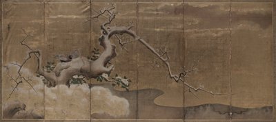 1600年代初頭の梅の木とキジの鳥のいる冬景色。 作： Kano Naonobu