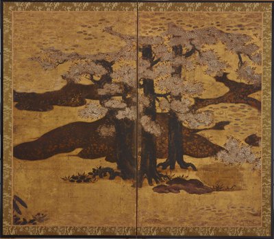 開花した桜 江戸時代（1580-1635年頃）。 作： Kano Sanraku