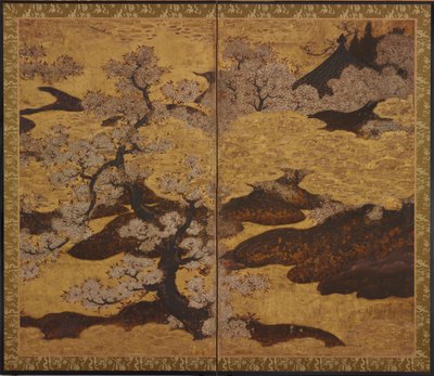 開花した桜 江戸時代（1580-1635年頃）。 作： Kano Sanraku