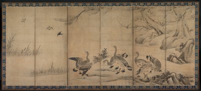 野生のガチョウ、1500年代後半〜1600年代初頭。 作： Kano Sanraku